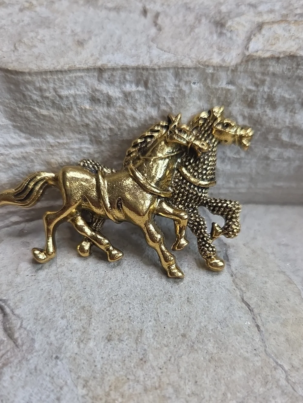 Gold Horse Pair Brooch Decorative Accent